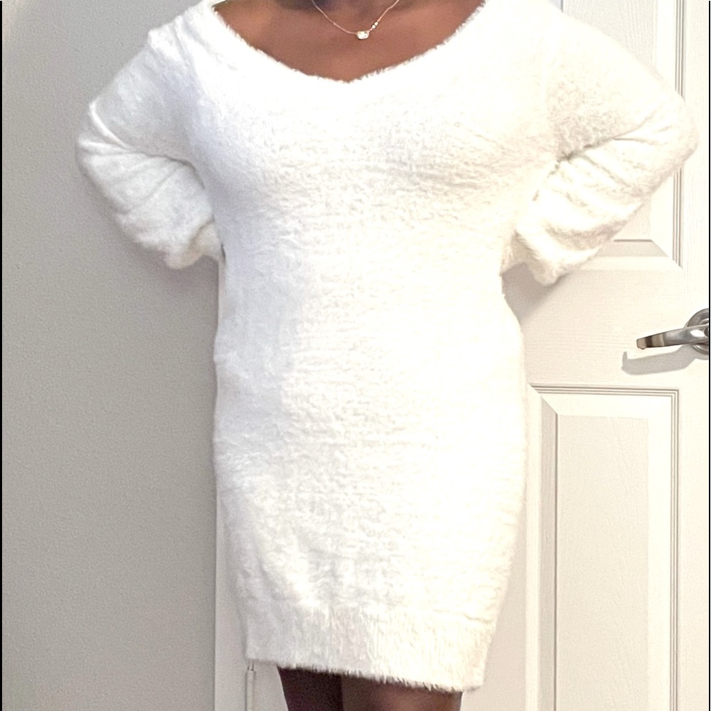 White cozy fuzzy dress